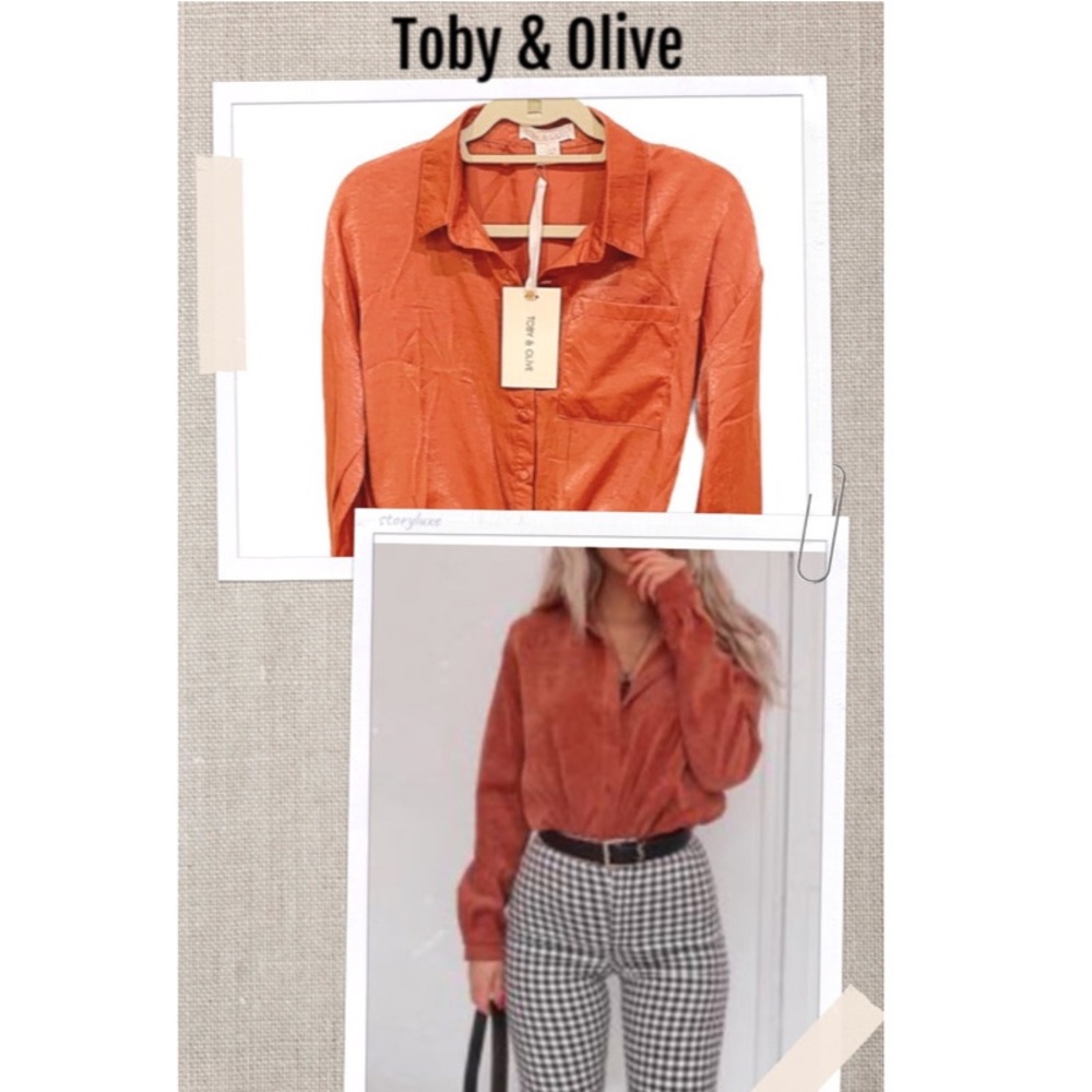 Toby & Olive Blouse NEW WITH TAGS button up, silk-like, drawstring blouse Size M